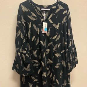 Johnny Was tunic, black with gold leaves.